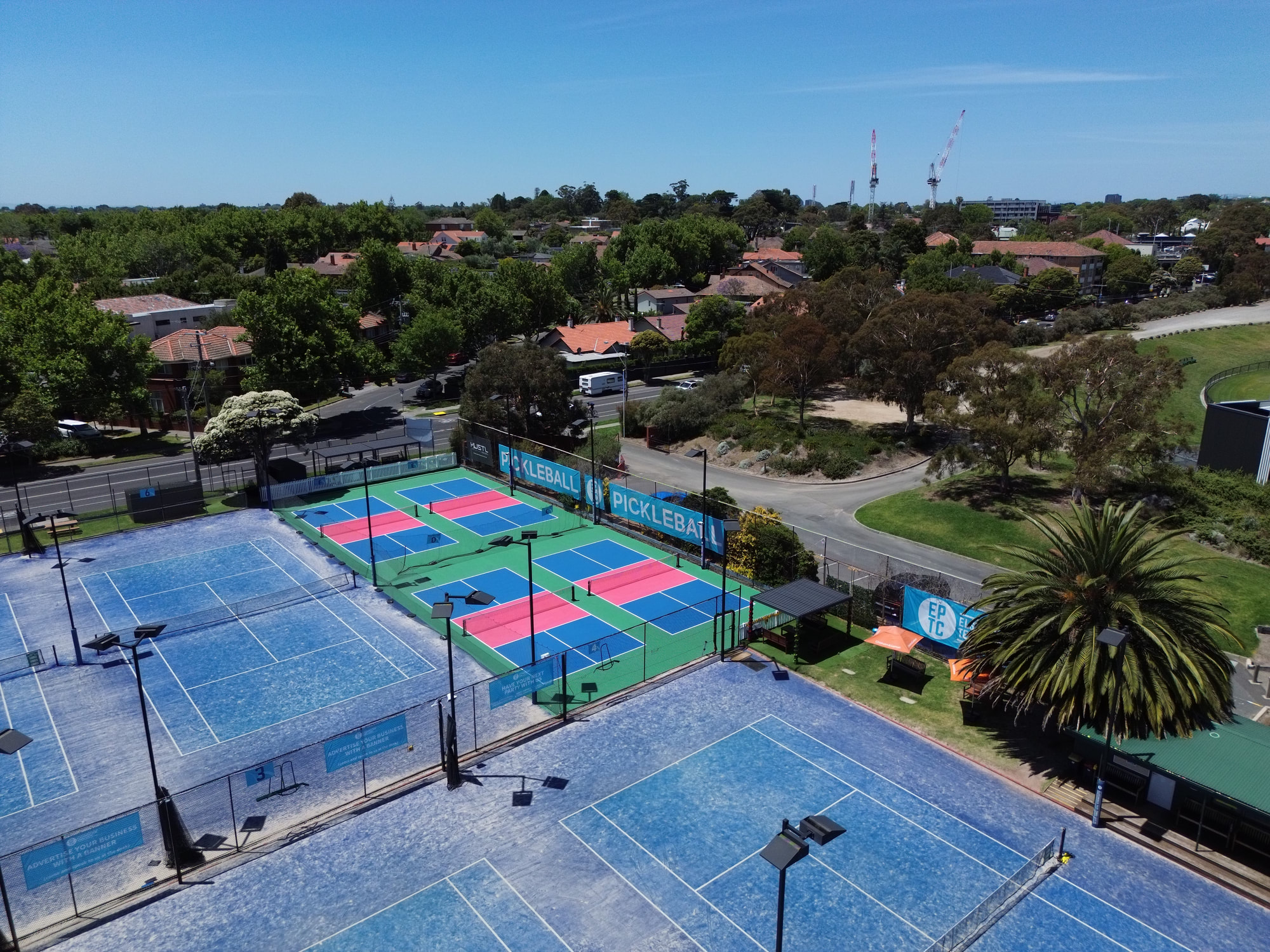 Aerial view of the tennis and pickleball courts at Elsternwick Park